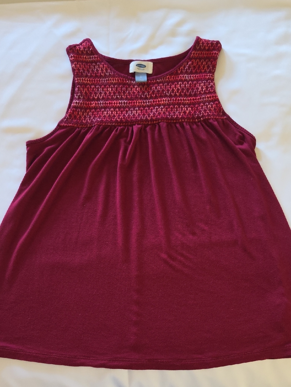 Old Navy Red/Burgundy Sleeveless Smocked Yoke Tank Top